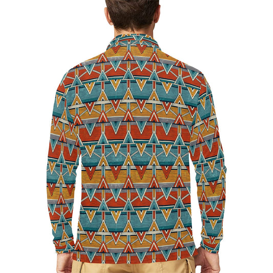 Kente Print African Design Themed Long Sleeve Polo Shirt For Men's