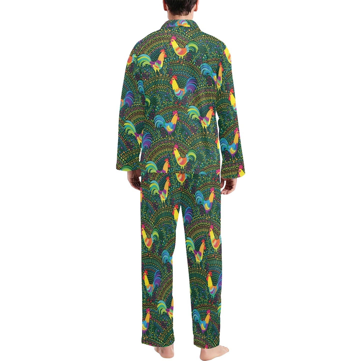 Rooster Pattern Print Design A01 Men's Long Pajama Set