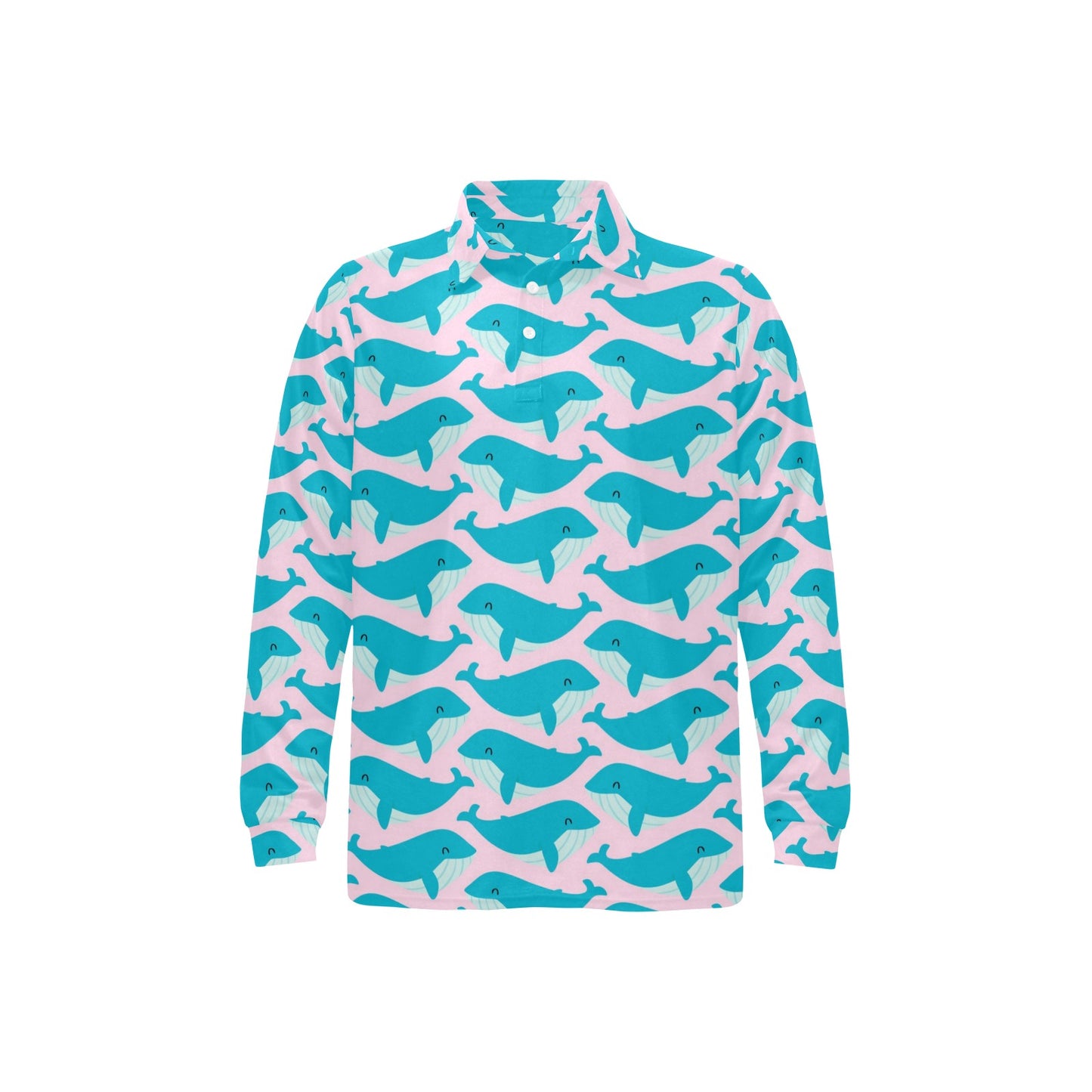 Whale Print Design LKS302 Long Sleeve Polo Shirt For Men's