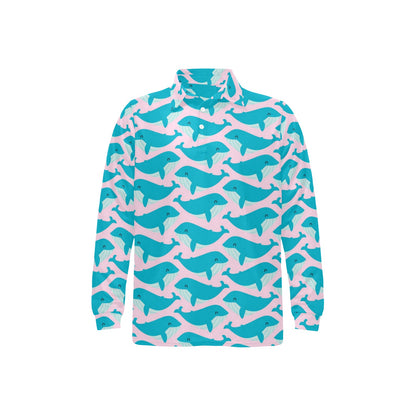 Whale Print Design LKS302 Long Sleeve Polo Shirt For Men's