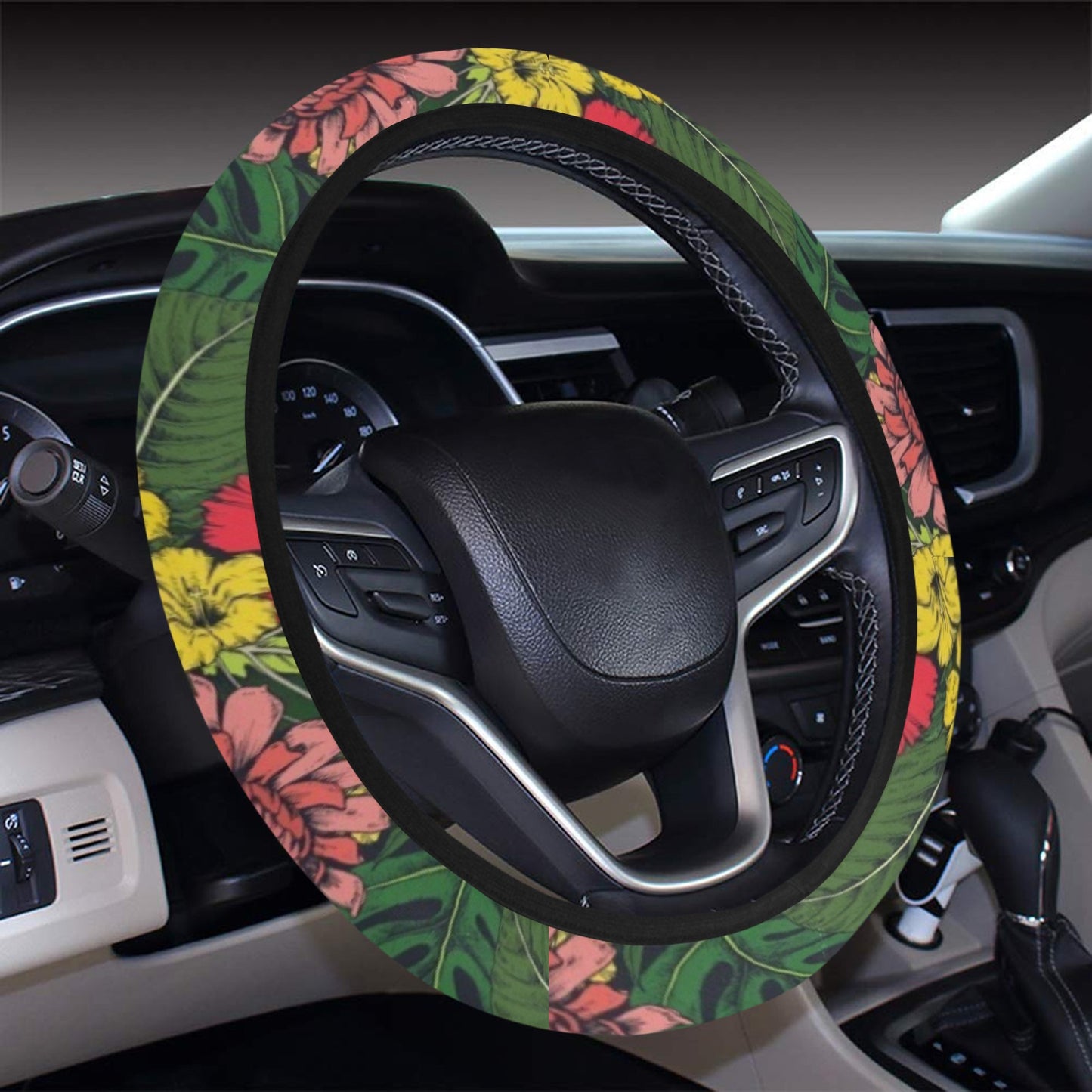 Summer Floral Print Design LKS305 Steering Wheel Cover with Elastic Edge
