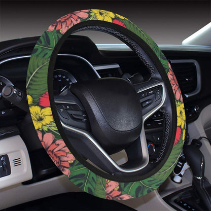 Summer Floral Print Design LKS305 Steering Wheel Cover with Elastic Edge
