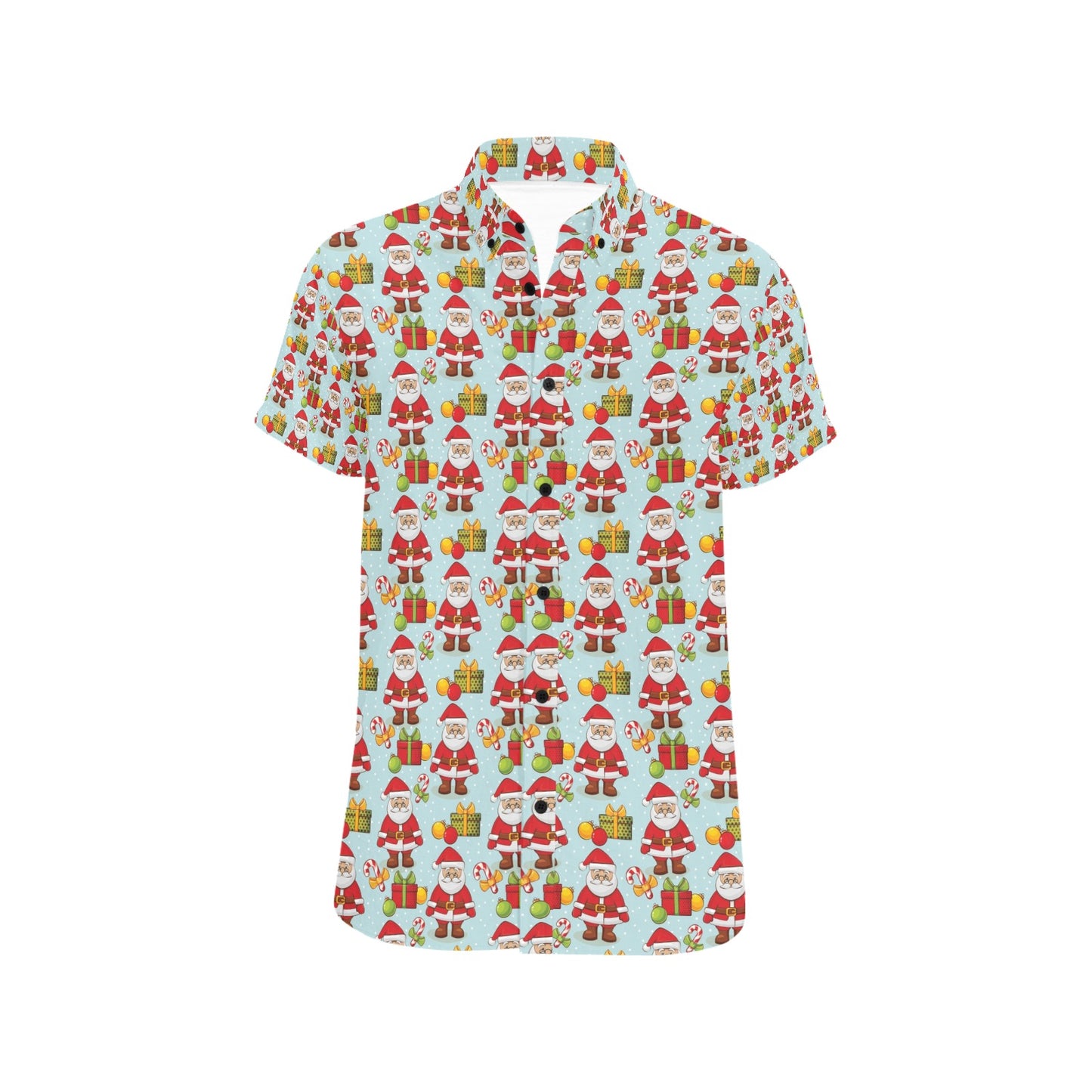 Santa Christmas Themed Print Design LKS303 Men Short Sleeve Button Up Shirt