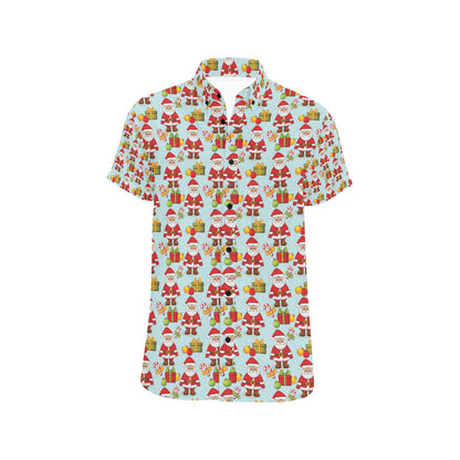 Santa Christmas Themed Print Design LKS303 Men Short Sleeve Button Up Shirt