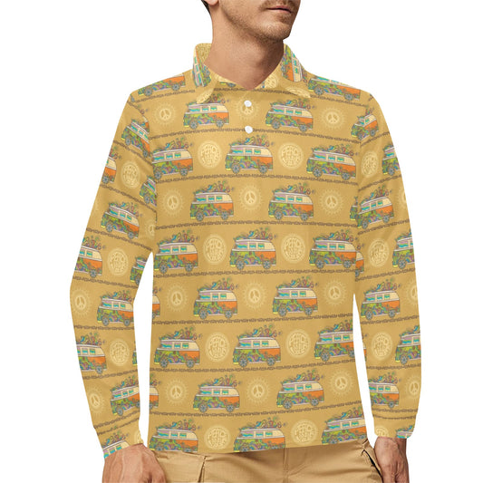 Hippie Van Print Design LKS304 Long Sleeve Polo Shirt For Men's