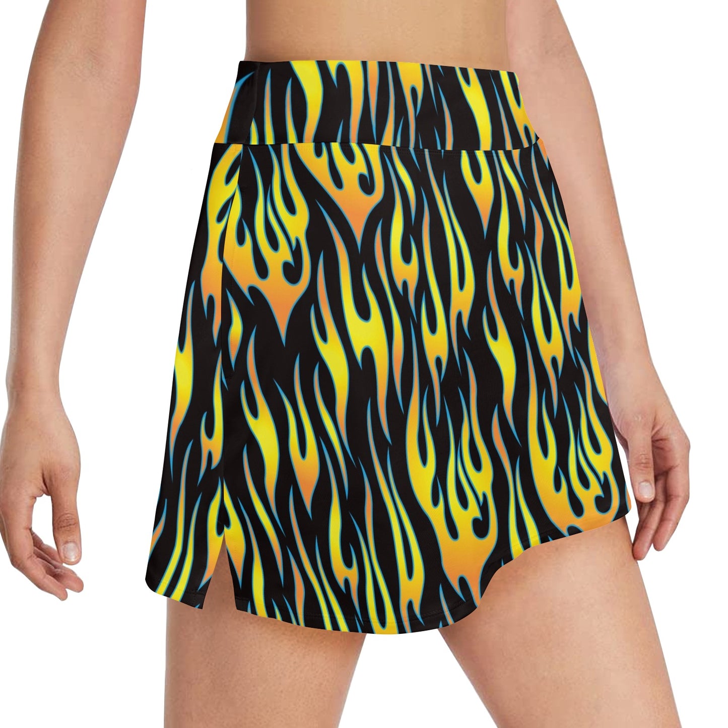 Flame Fire Yellow Pattern 17" Golf & Pickleball Skort with Pockets