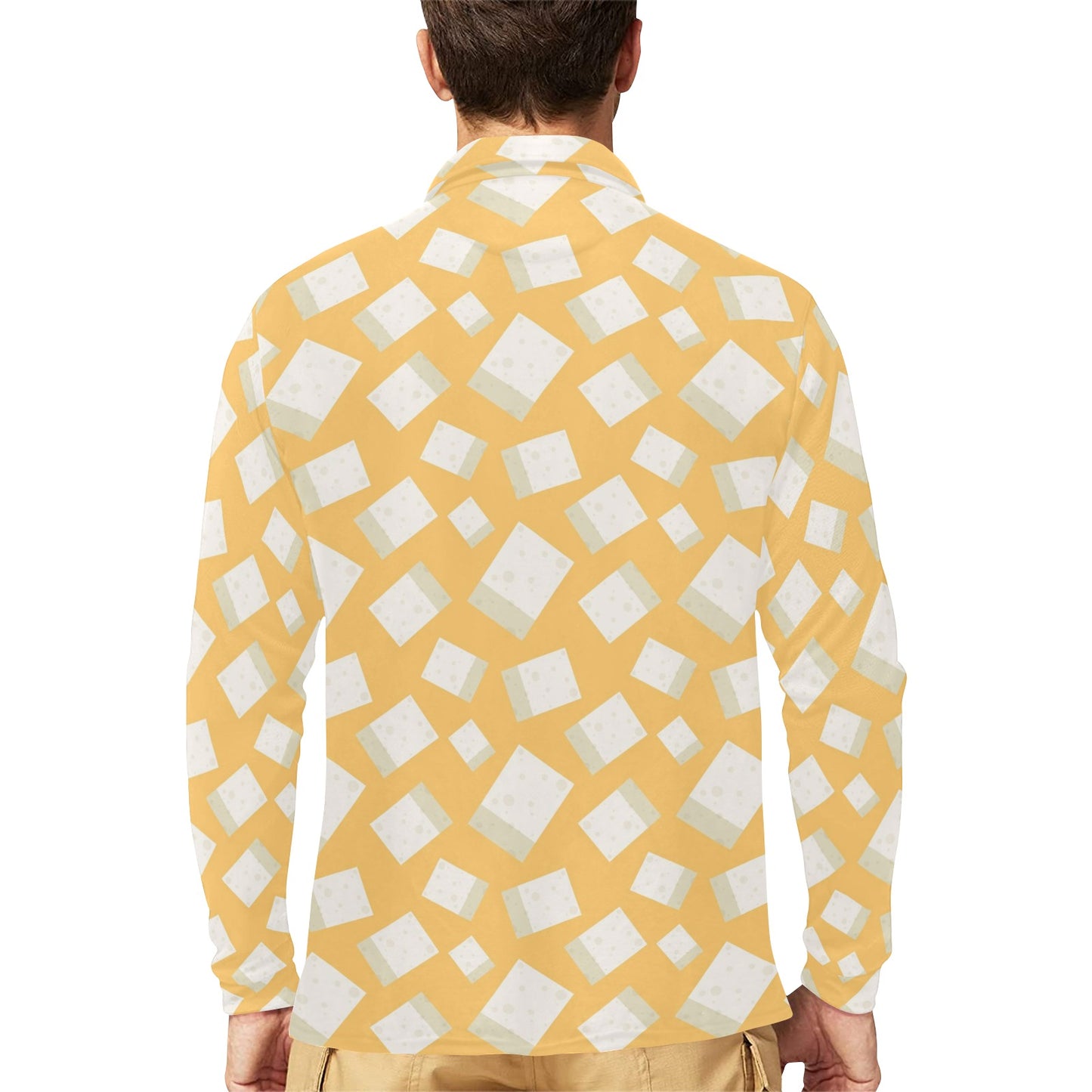 Tofu Print Design LKS302 Long Sleeve Polo Shirt For Men's