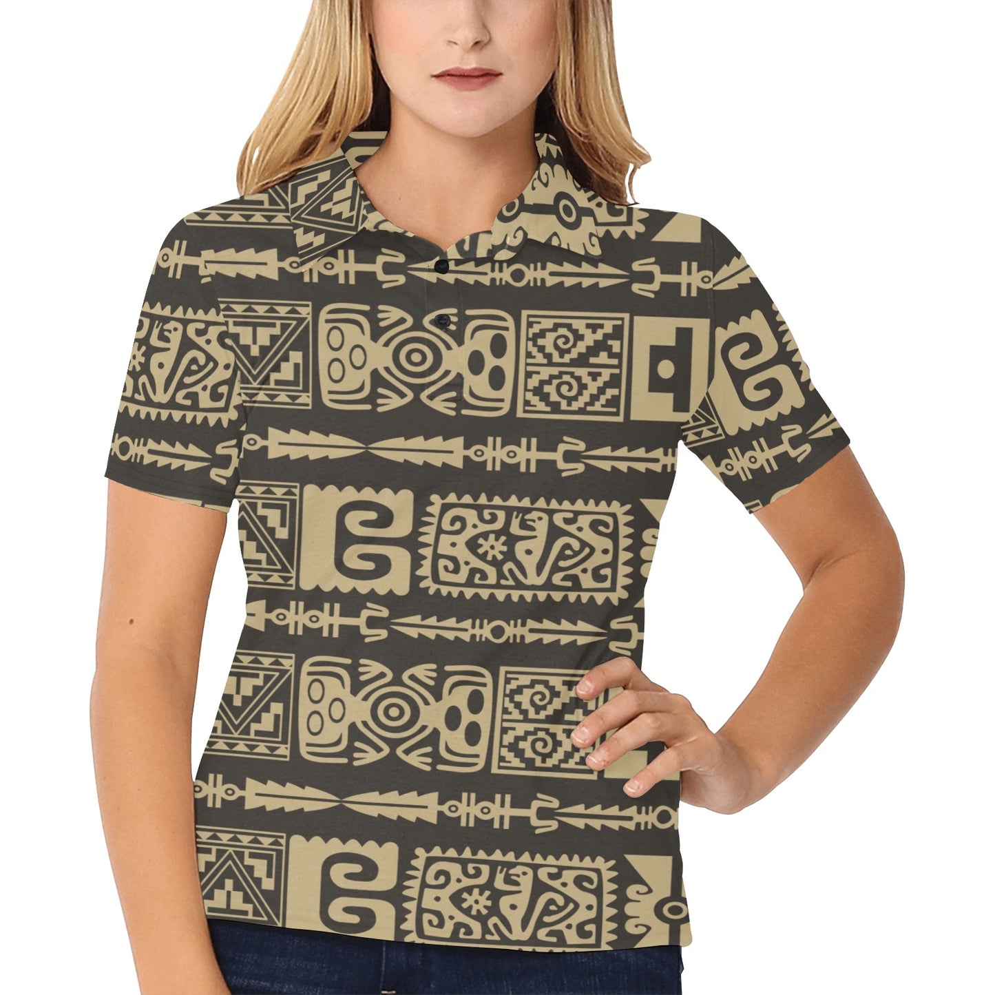Mayan Pattern Print Design 03 Women's Polo Shirt