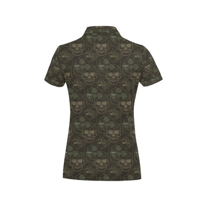 Skull Camo Style Print Design LKS308 Women's Polo Shirt