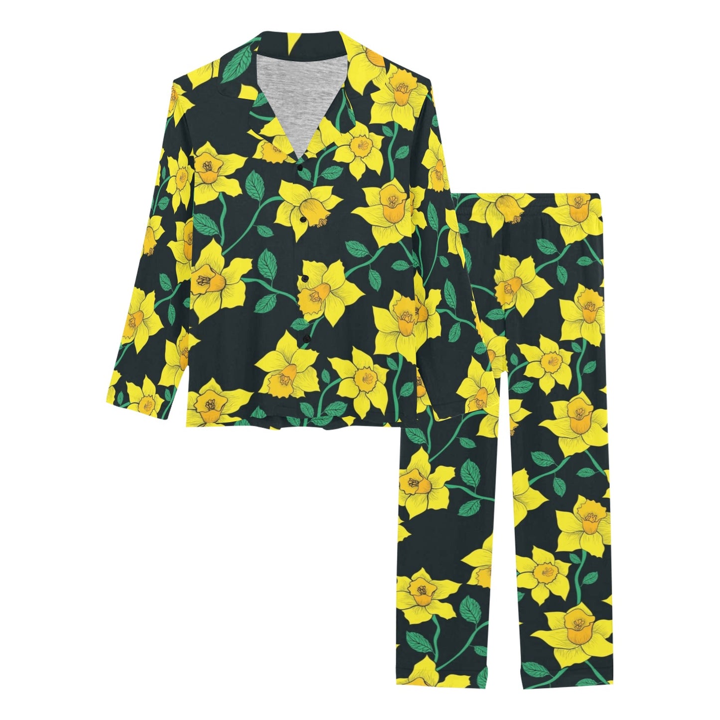 Daffodils Pattern Print Design DF03 Women's Long Pajama Set