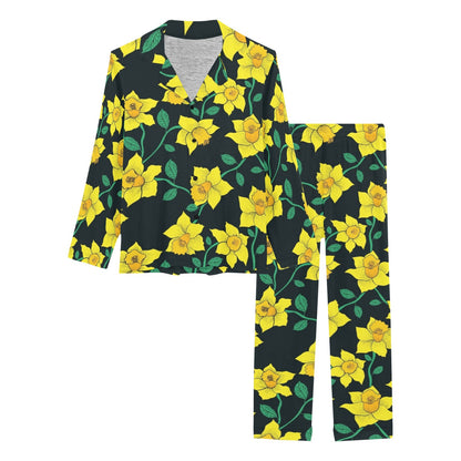 Daffodils Pattern Print Design DF03 Women's Long Pajama Set