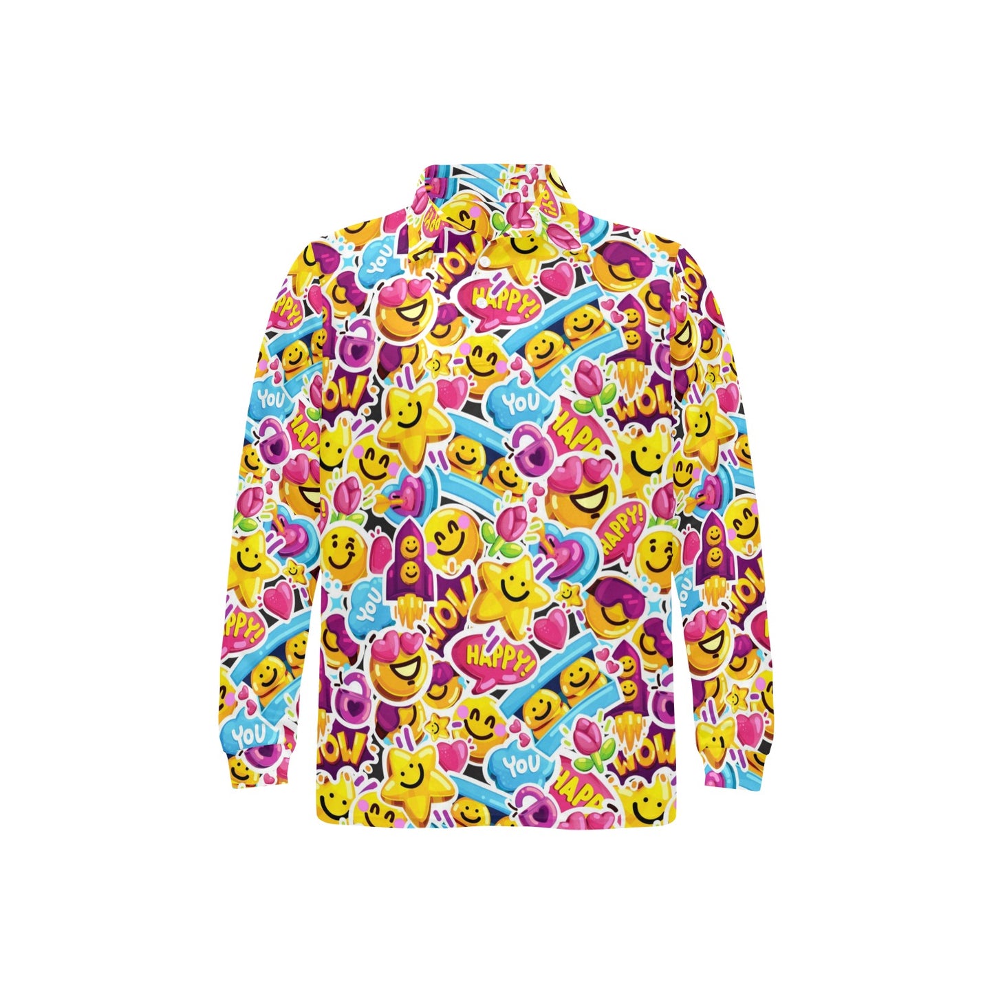 Emoji Sticker Print Pattern Long Sleeve Polo Shirt For Men's