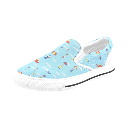 Skydiver Print Design LKS304 White Slip Ons Canvas Women's Shoes
