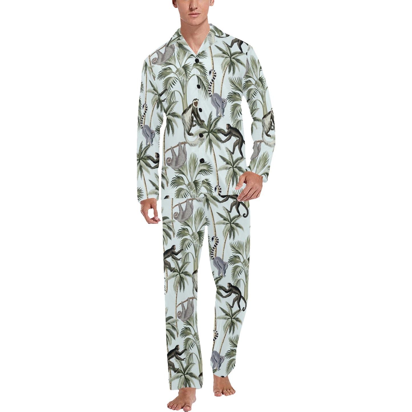 Rainforest Pattern Print Design RF04 Men's Long Pajama Set