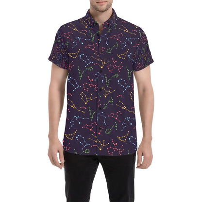 Zodiac Print Design LKS301 Men Short Sleeve Button Up Shirt