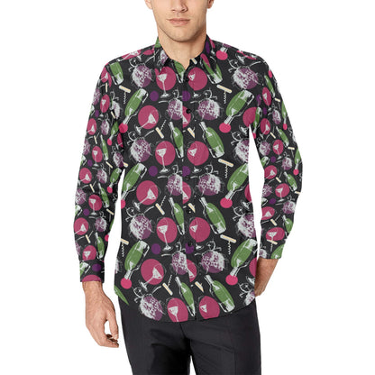 Wine Print Design LKS307 Men's Long Sleeve Dress Shirt