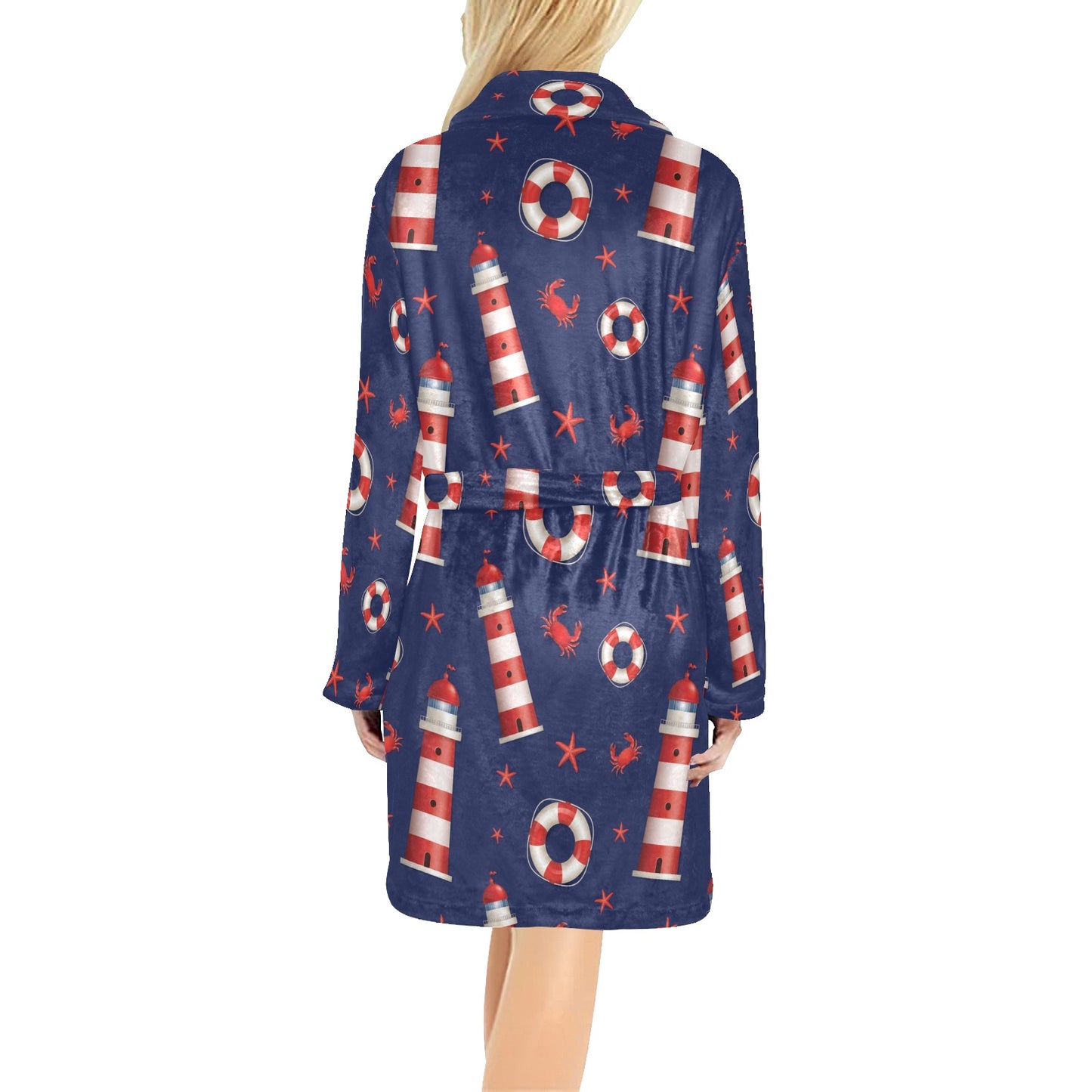 Nautical Pattern Print Design A03 Women's Fleece Robe