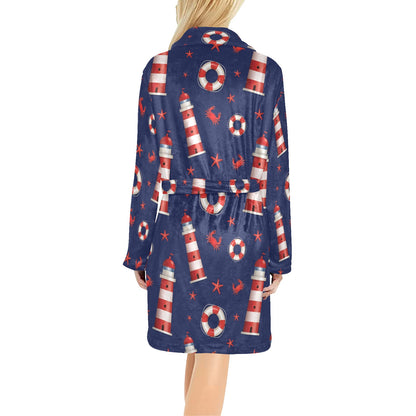 Nautical Pattern Print Design A03 Women's Fleece Robe