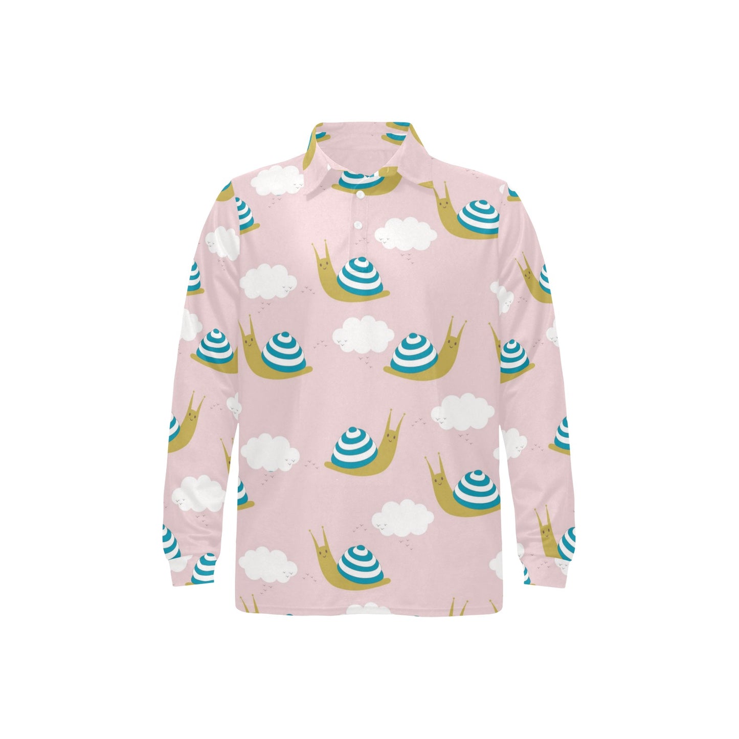 Snail Pattern Print Design 02 Long Sleeve Polo Shirt For Men's