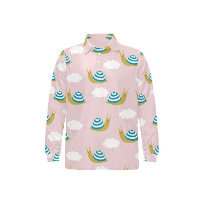 Snail Pattern Print Design 02 Long Sleeve Polo Shirt For Men's
