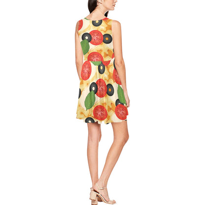 Pizza Pattern Print Design A05 Sleeveless Dress