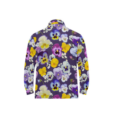 Pansy Pattern Print Design PS02 Long Sleeve Polo Shirt For Men's