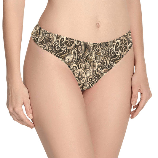 Nautical Tattoo Design Themed Print Women's Thongs