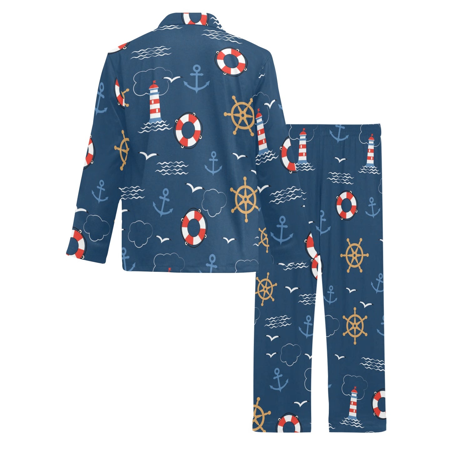 Nautical Pattern Print Design A06 Men's Long Pajama Set