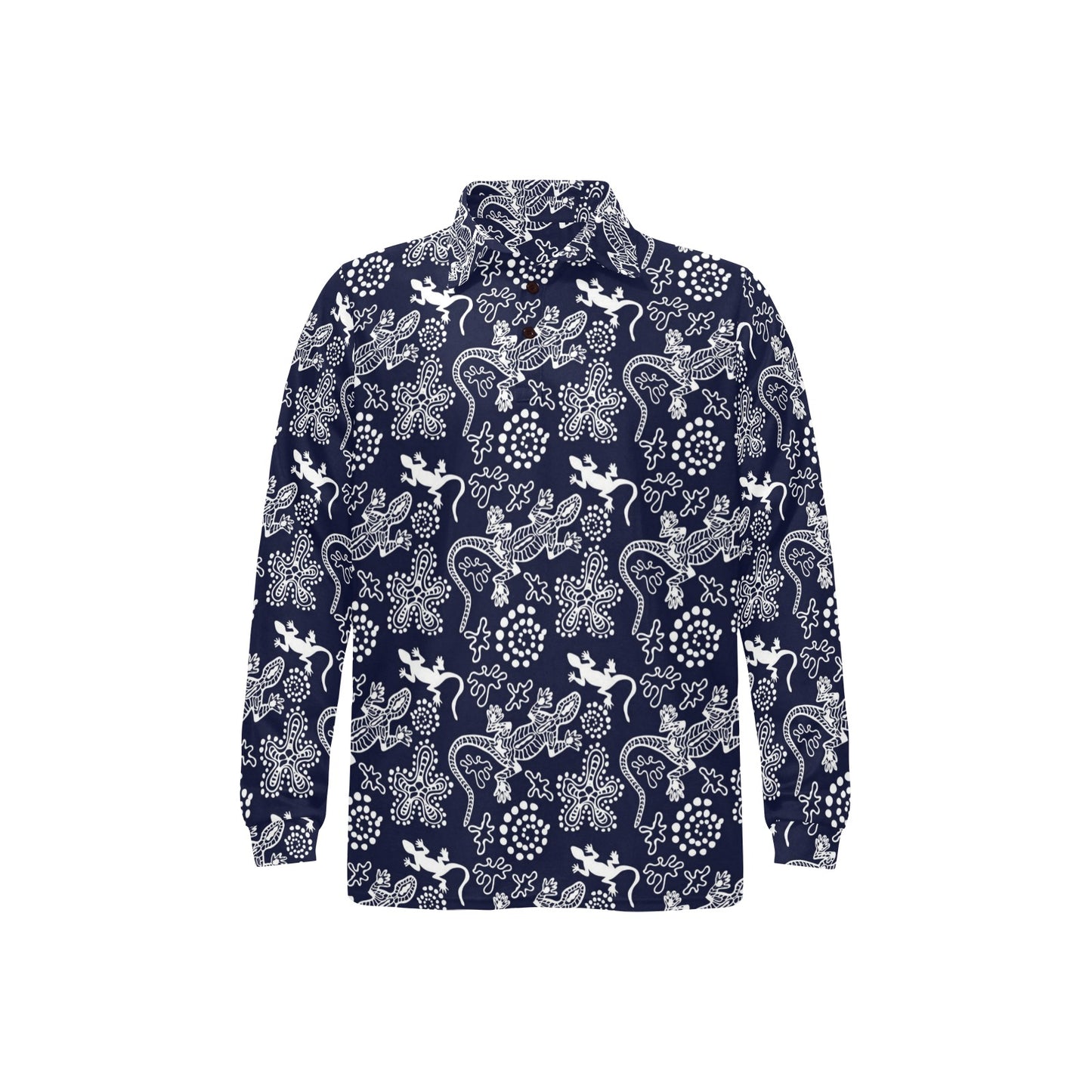 lizard Pattern Print Design 03 Long Sleeve Polo Shirt For Men's