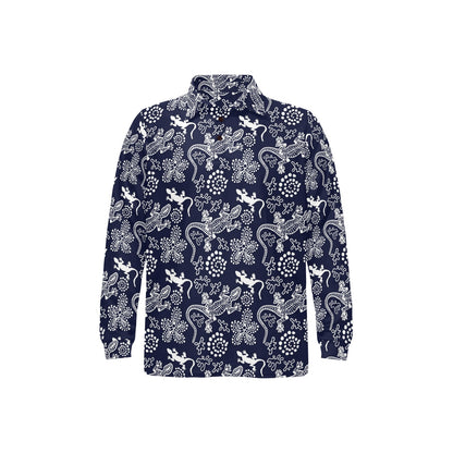 lizard Pattern Print Design 03 Long Sleeve Polo Shirt For Men's
