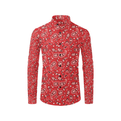 Bandana Paisley Red Print Design LKS3011 Men's Long Sleeve Dress Shirt