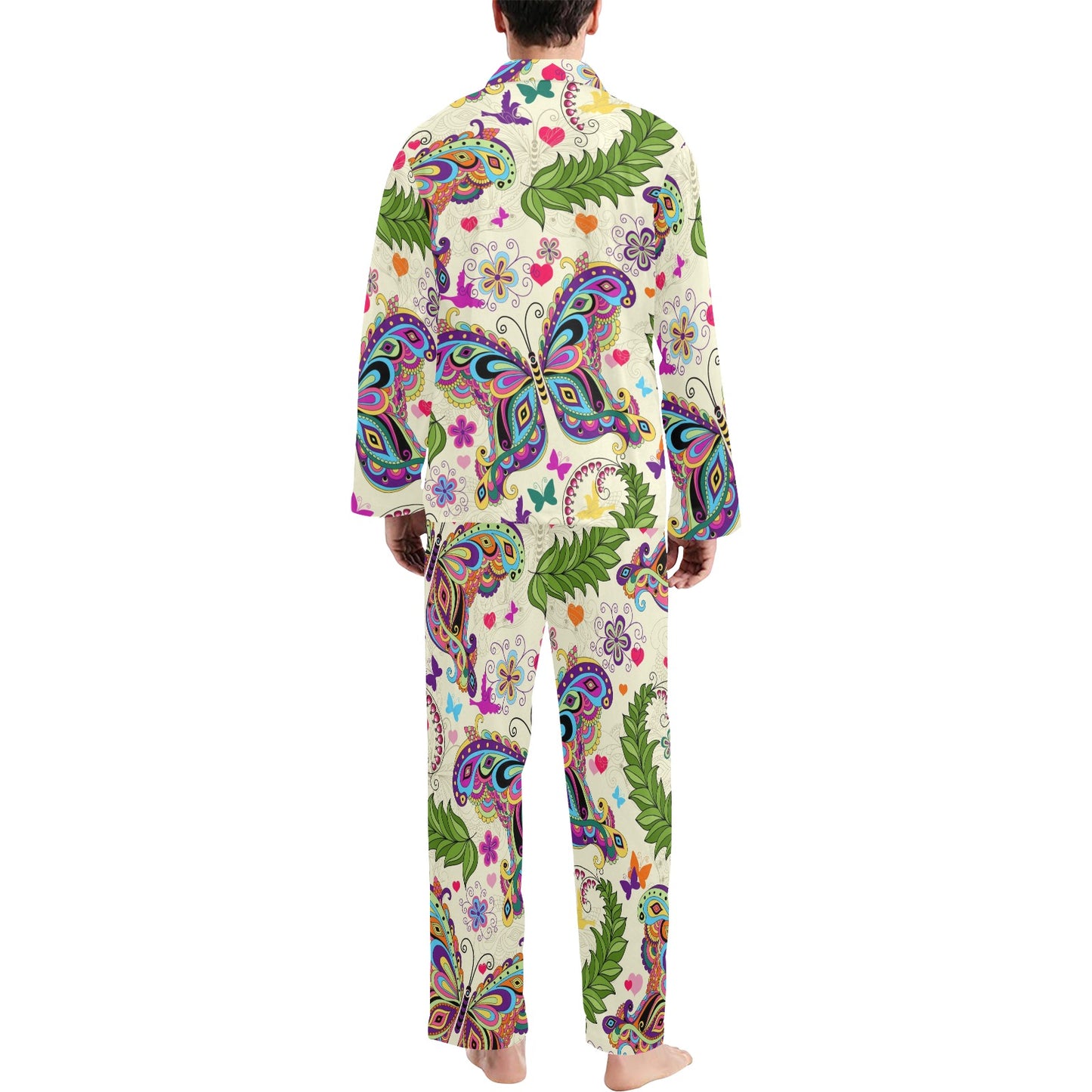 Butterfly Colorful Indian Style Men's Long Pajama Set