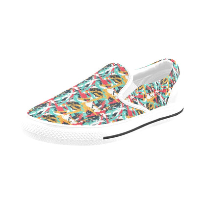Splatter Print Design LKS304 White Slip Ons Canvas Women's Shoes