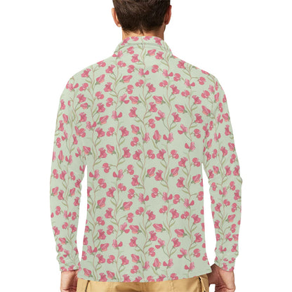 Sweet Pea Print Design LKS301 Long Sleeve Polo Shirt For Men's
