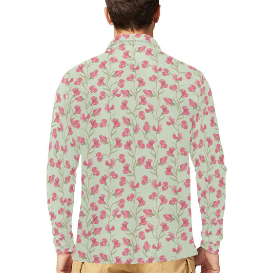 Sweet Pea Print Design LKS301 Long Sleeve Polo Shirt For Men's