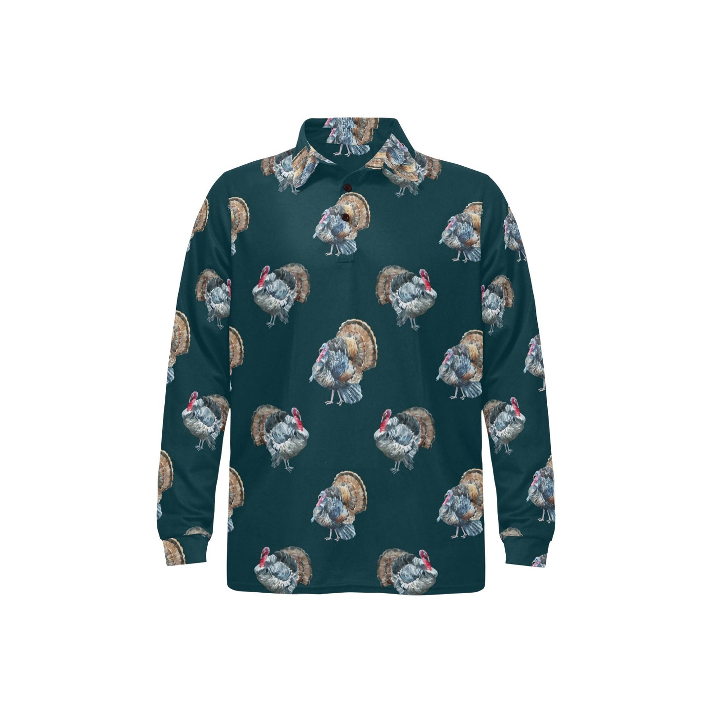 Turkey Pattern Print Design 03 Long Sleeve Polo Shirt For Men's