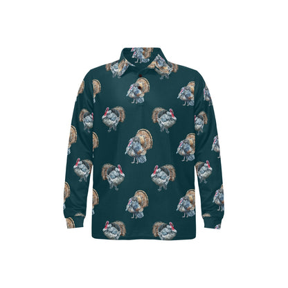 Turkey Pattern Print Design 03 Long Sleeve Polo Shirt For Men's