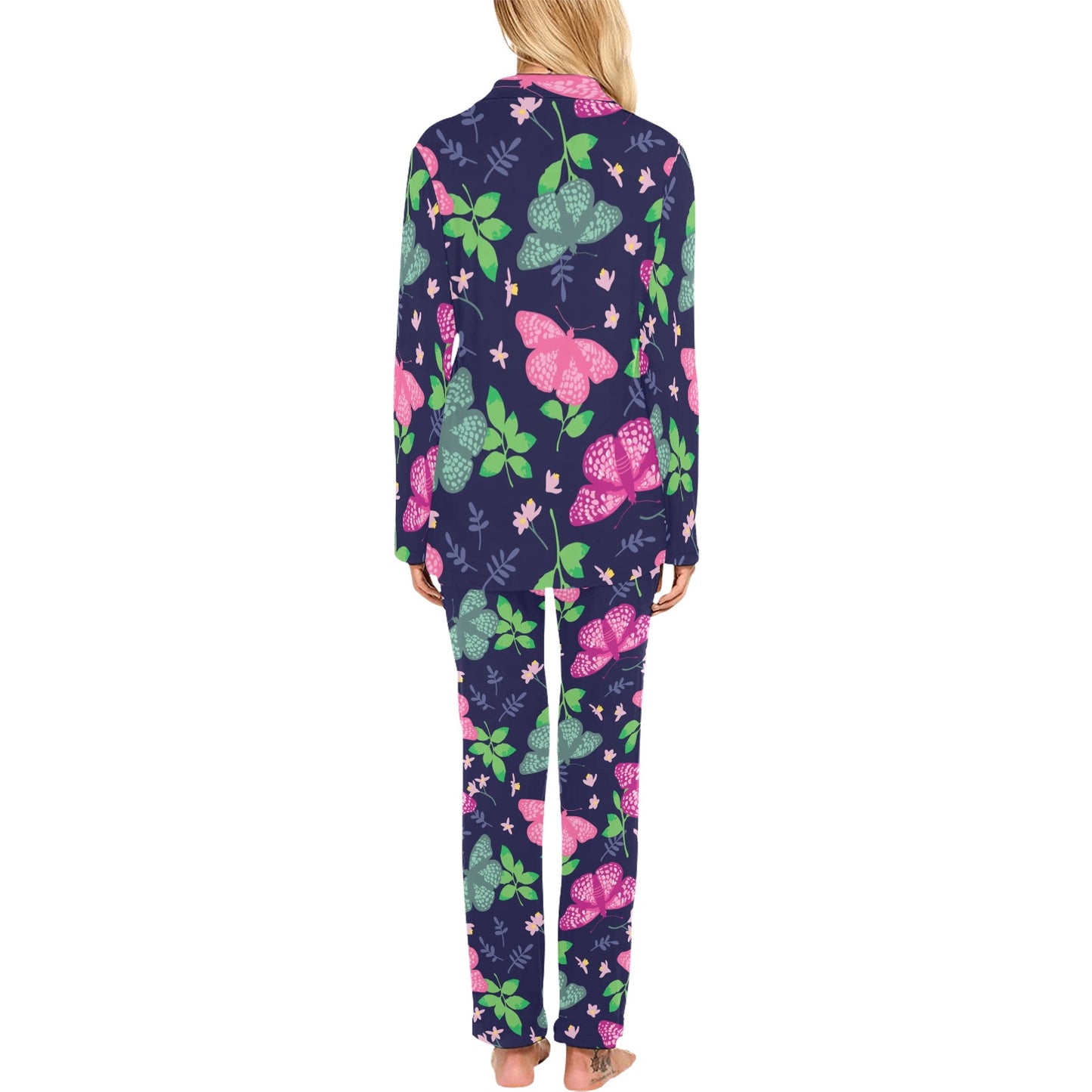Monarch Butterfly Pattern Print Design 03 Women's Long Pajama Set