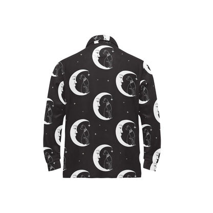 Moon with Cat Pattern Print Design 04 Long Sleeve Polo Shirt For Men's