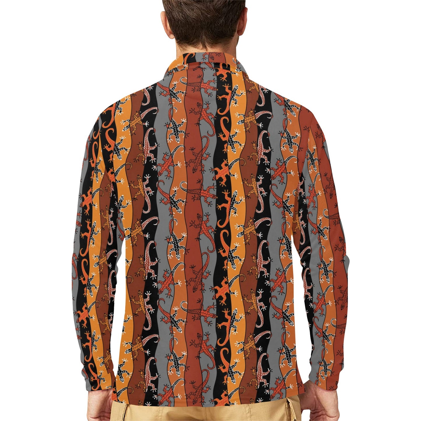 lizard Print Design LKS403 Long Sleeve Polo Shirt For Men's