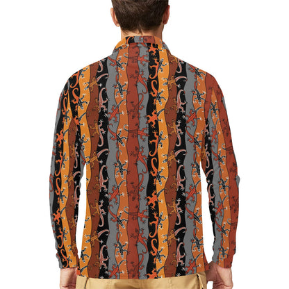 lizard Print Design LKS403 Long Sleeve Polo Shirt For Men's