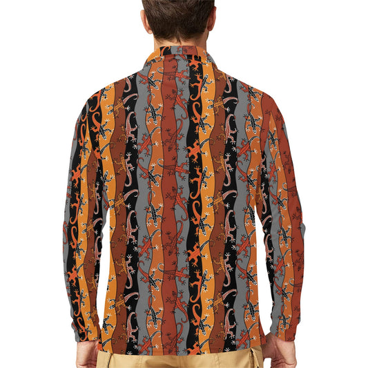 lizard Print Design LKS403 Long Sleeve Polo Shirt For Men's