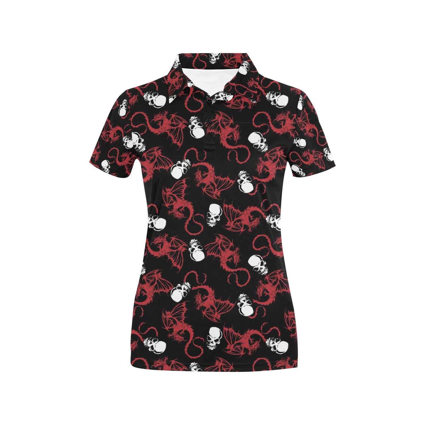 Skull With Red Dragon Print Design LKS304 Women's Polo Shirt