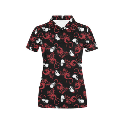 Skull With Red Dragon Print Design LKS304 Women's Polo Shirt