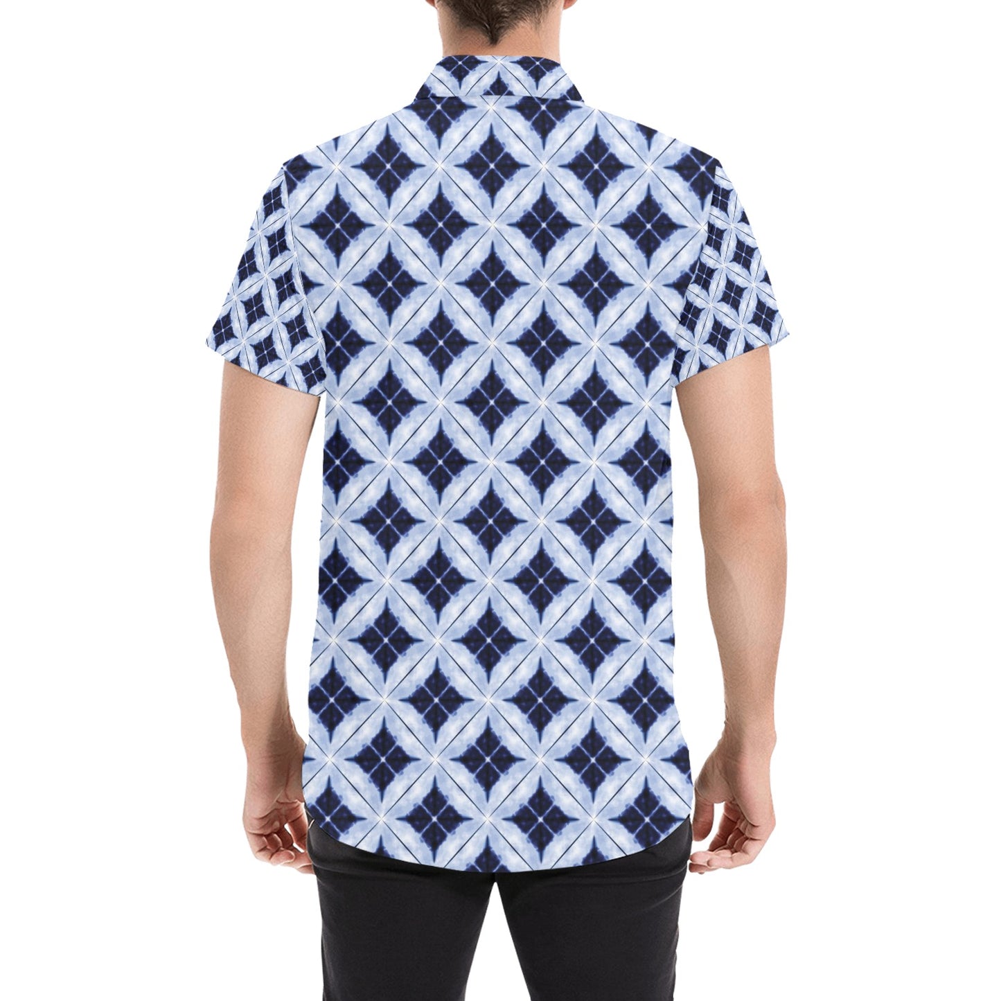 Tie Dye Print Design LKS308 Men Short Sleeve Button Up Shirt