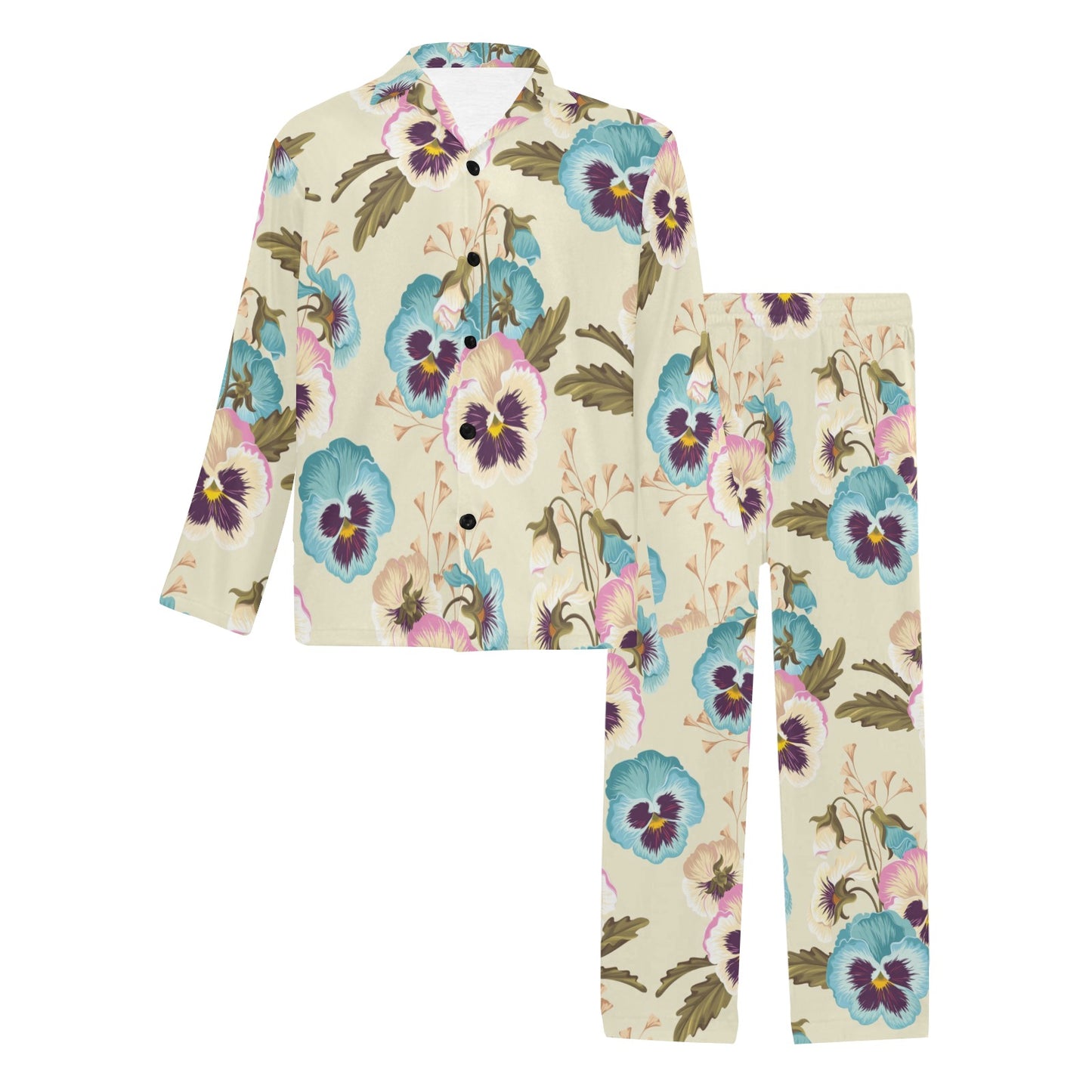 Pansy Pattern Print Design A02 Men's Long Pajama Set