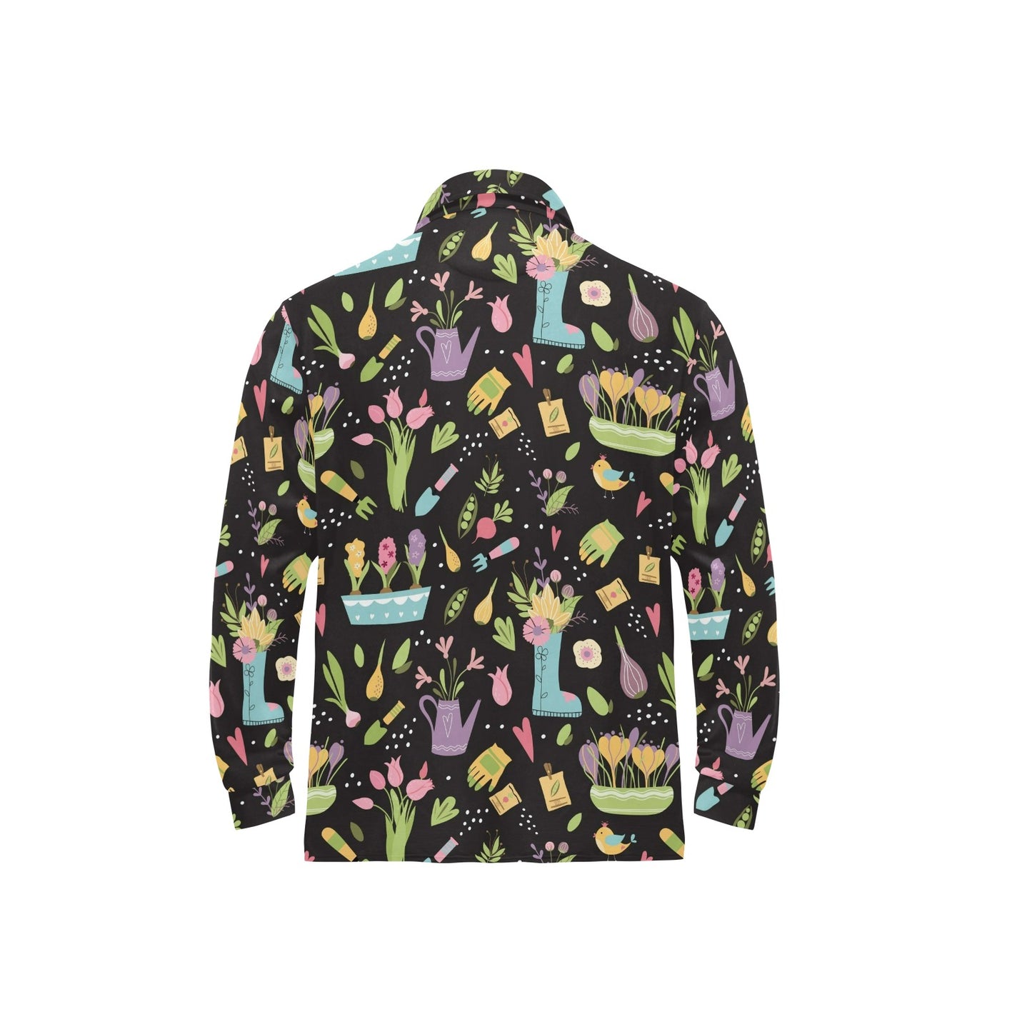 Gardening Pattern Print Design G03 Long Sleeve Polo Shirt For Men's