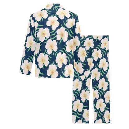 Pink Plumeria Pattern Print Design PM016 Men's Long Pajama Set