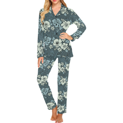 Flower Hawaiian Hibiscus Style Print Pattern Women's Long Pajama Set