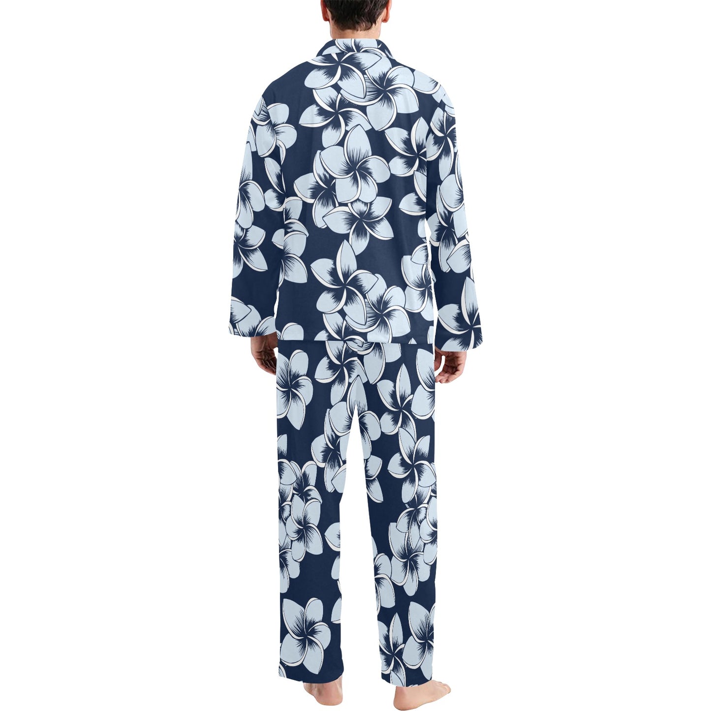 Plumeria Pattern Print Design A02 Men's Long Pajama Set